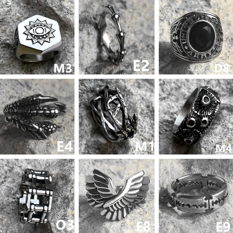 

Retro Thorn Wings Ring for Men Silver Color Vintage Punk Gothic Art Fashion Hip Hop Rings Accessories Designer Jewelry