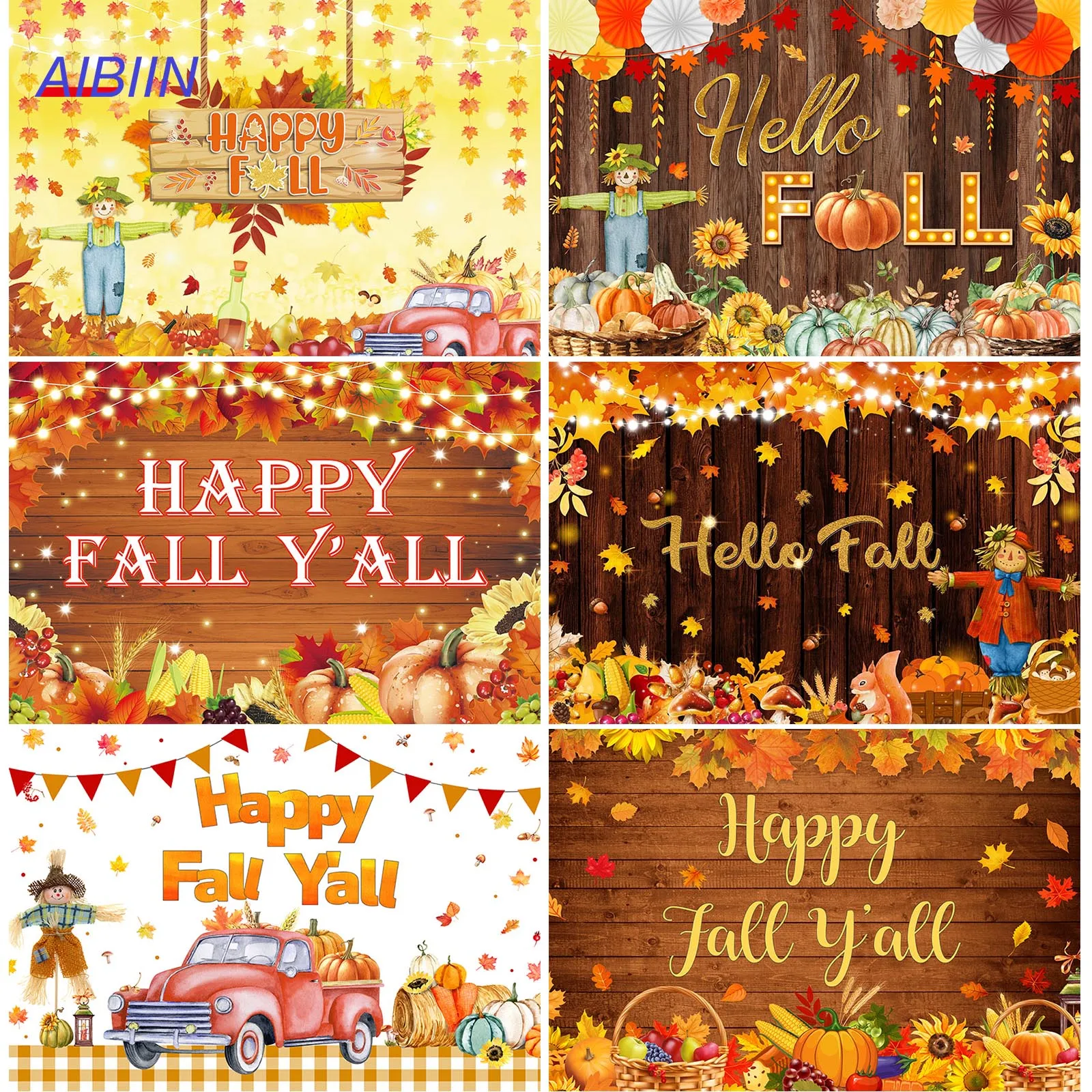 

Happy Fall Backdrop Autumn wooden Wall Sunflower Pumpkin Photography Background Thanksgiving Photozone Party Decorations