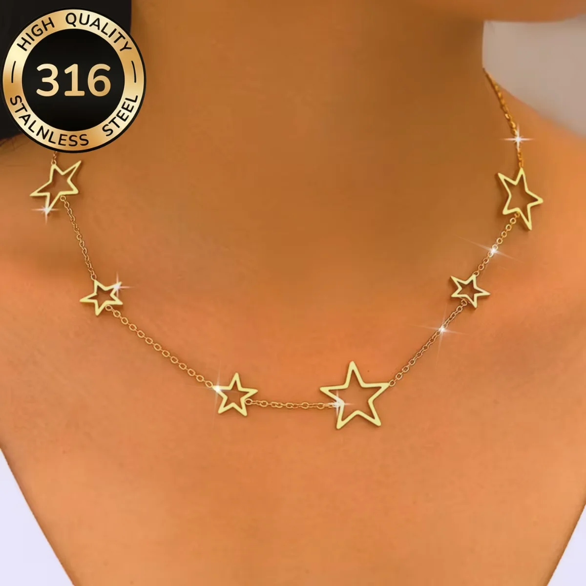 Collar Vintage con Estrella de Cinco Puntas Hueca, Diseño de Pentagrama en Acero Inoxidable, Cadena Minimalista de Moda para Mujer y Niña