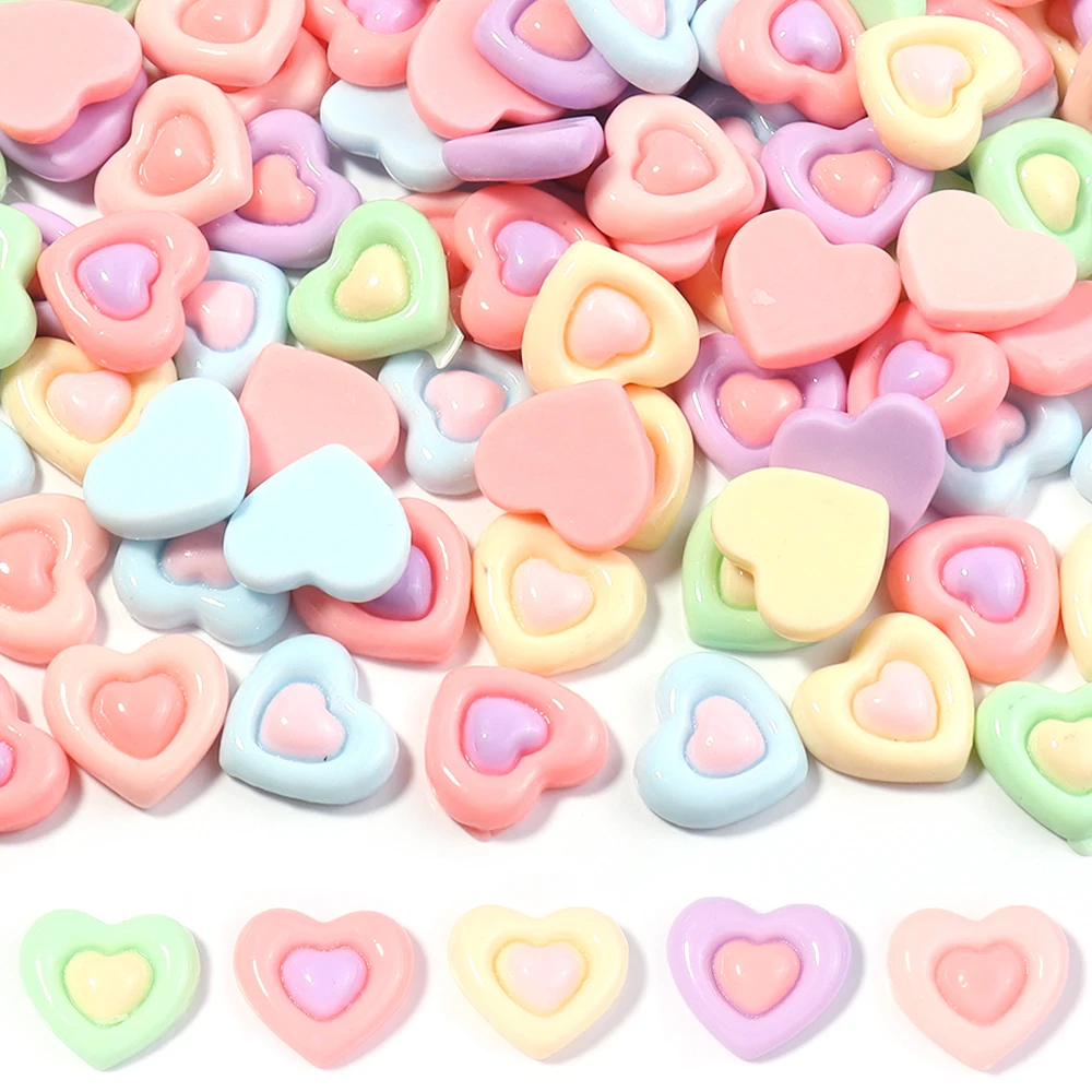 30pcs/lot Double Layer Heart Resin Cabochons Flat Back Heart Beads For DIY Hair Clip Phone Case Earrings Jewelry Making Decor