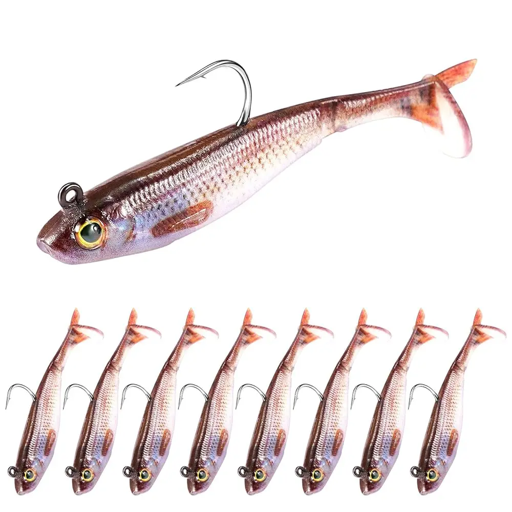 

Искусственные приманки для ловли баса 2.5/3.5 дюйма, предварительно оснащенные джиг-головками, мягкие пластиковые приманки для ловли судака, приманки-свимбейты с лопастным хвостом для баса