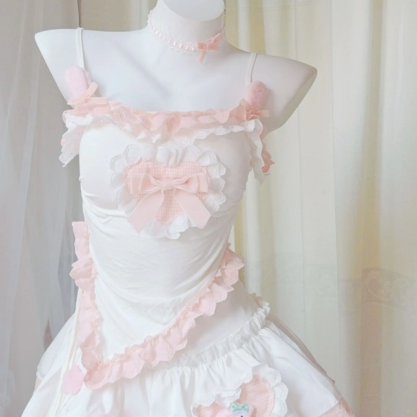 Canotta irregolare con fiocco staccabile + minigonna a vita sottile Set da due pezzi per ragazza dolce Abiti Y2k Primavera Nuovi set di gonne originali