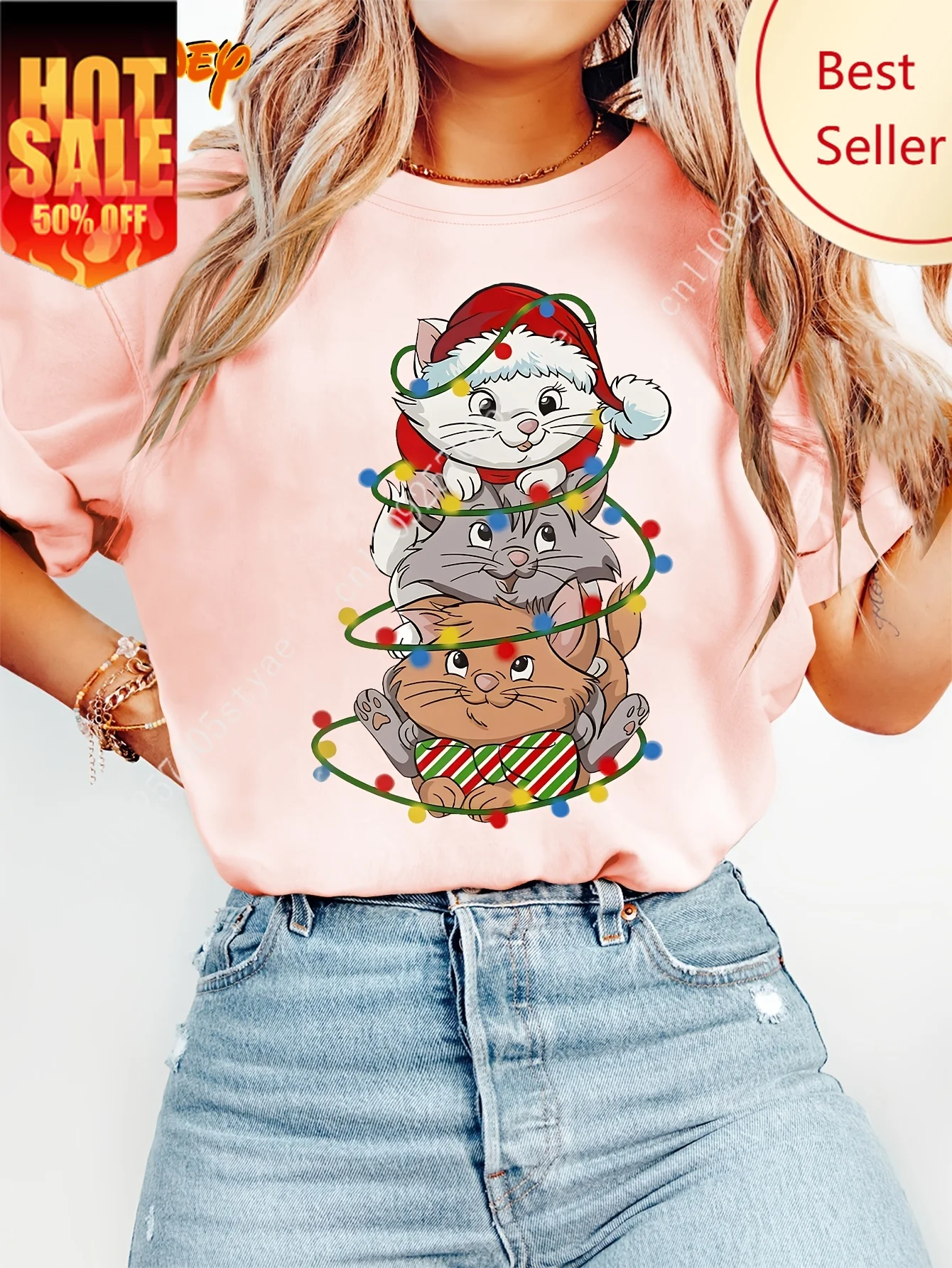 

Disney Christmas Aristocats Marie Cat Stackable Lights T Shirt Vintage Women Men Cotton Tee Short Sleeve O-Neck Casual Oversized