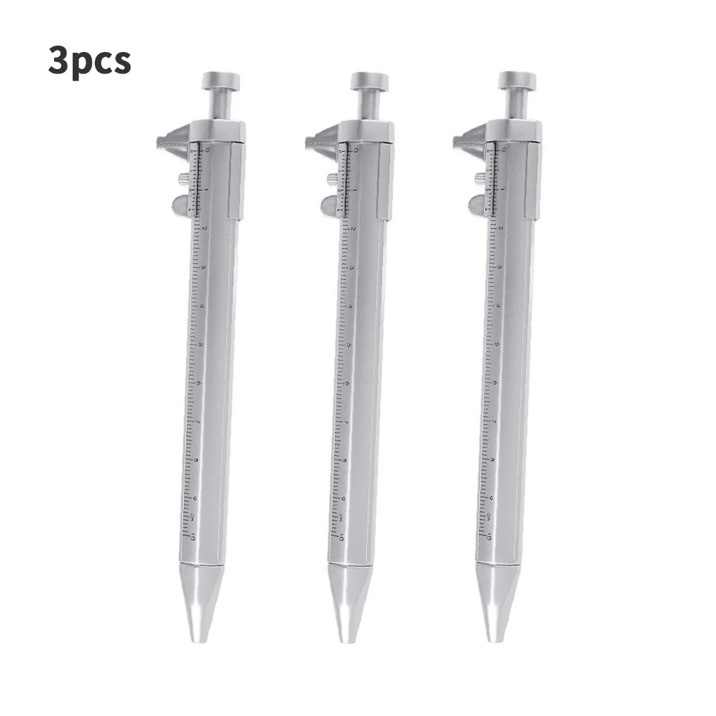 3Pcs Multifunction Vernier Caliper Ballpoint Pen 0.5mm Refill Gel Ink Pen Roller Pen Student Stationery Ball-Point Ruler 0-100mm