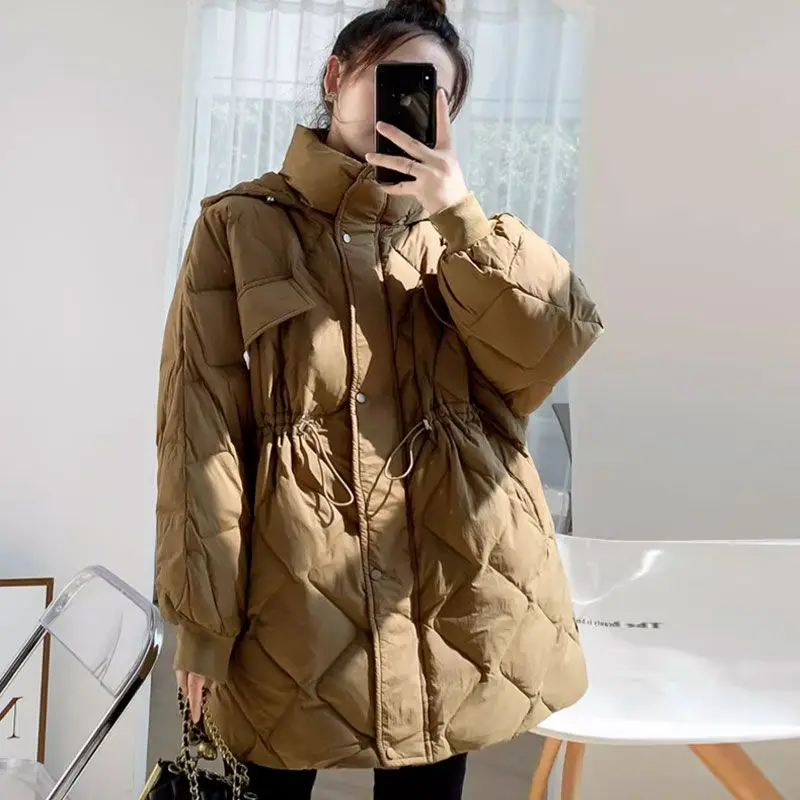 

Autumn and Winter New Women's Down Cotton Jacket Windproof Hooded Strap Loose Cotton Jacket
