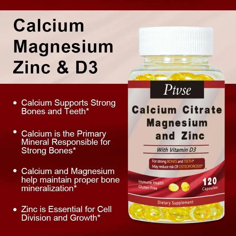 Calcium Magnesium Zinc Capsule Vitamin D3 for Strong Bones Teeth Heart Nerve Increase Immune System Function Supplement