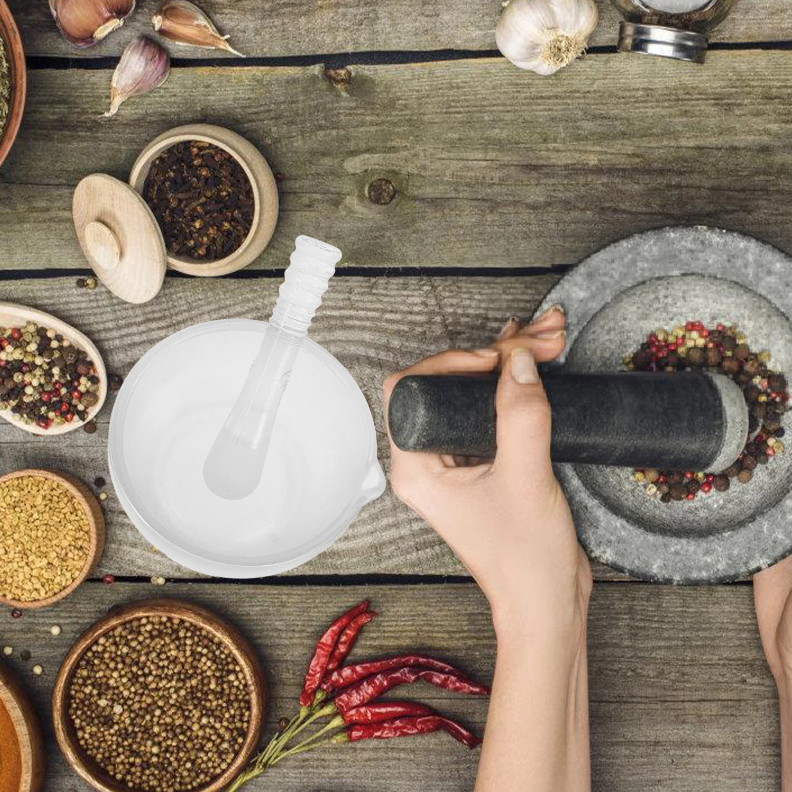 

1 комплект, набор стеклянных чаш с товкачиком, прочная, устойчивая к разрыву, нескользящая основа, кухонная лабораторная мельница, 75 мл, стеклянная чаша и товкачик