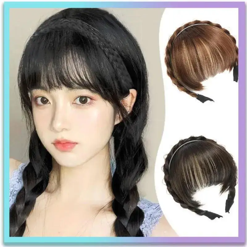 Braided Hair Band With Bangs Synthetic Fringe Headband Wig Natural Hair Color Invisible Hairpiece For Daily Makeup Party Decor - view 2