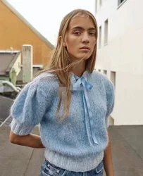 2024 primavera/verão nova cor doce tecido à mão solto pulôver preguiçoso, camisola mohair, camisola de malha feminina estilo fino