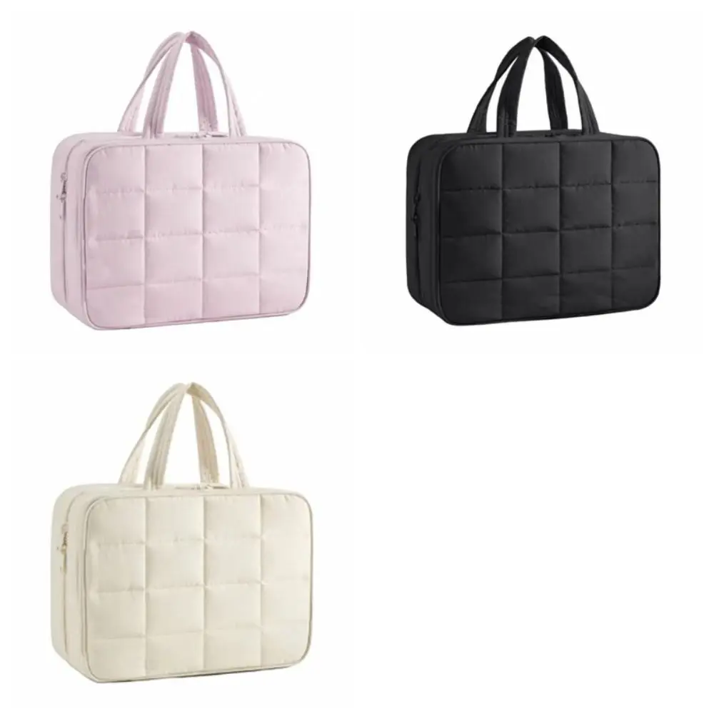 حقيبة يد من القماش لمستحضرات التجميل بسحاب للإغلاق، حقيبة أدوات الزينة للسفر، سعة كبيرة، حقيبة مكياج محمولة متعددة الجيوب