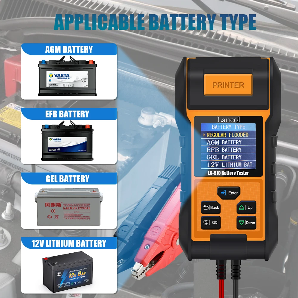 LANCOL nowy LC-510 Tester akumulatora samochodowego z drukarką 7-30VDC 2,8-calowy wyświetlacz TFT LCD z podświetleniem o wysokiej ochrona napięcia
