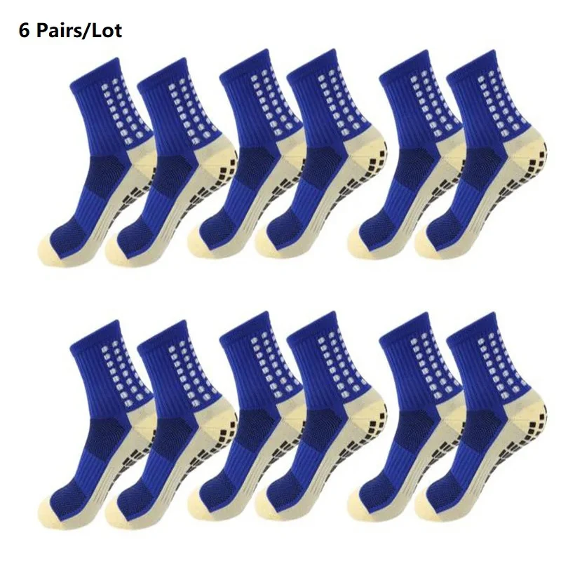 6 Pairs Non-slip Silicone Bottom Football Socks Mens Sports Socks Breathable Soccer Socks Rugby Tennis Volleyball Yoga Socks