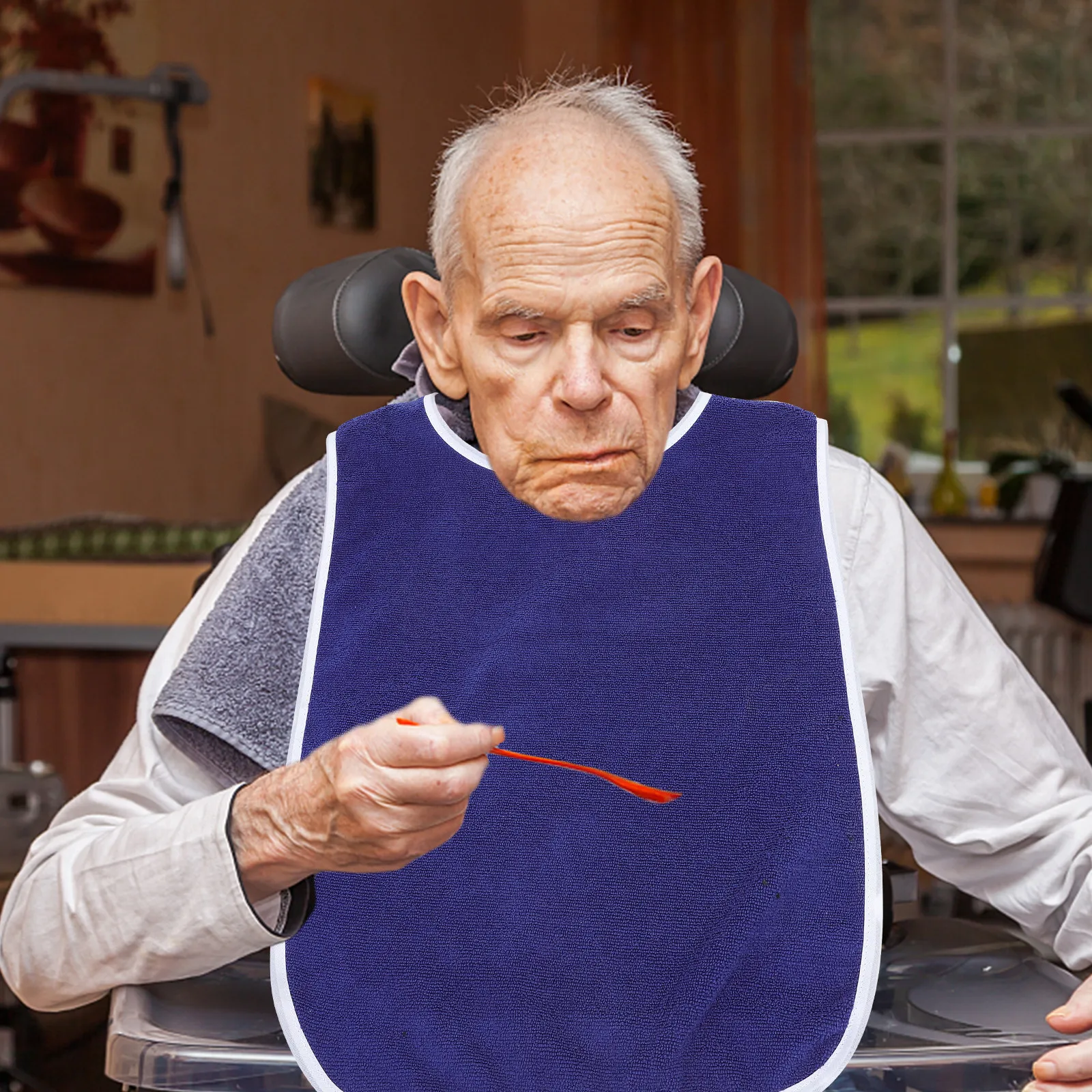 

Washable Dining Bib for Seniors Elderly Disabled Patients Polyester Waterproof Adult Bib for Eating Mealtime Clothes Protection
