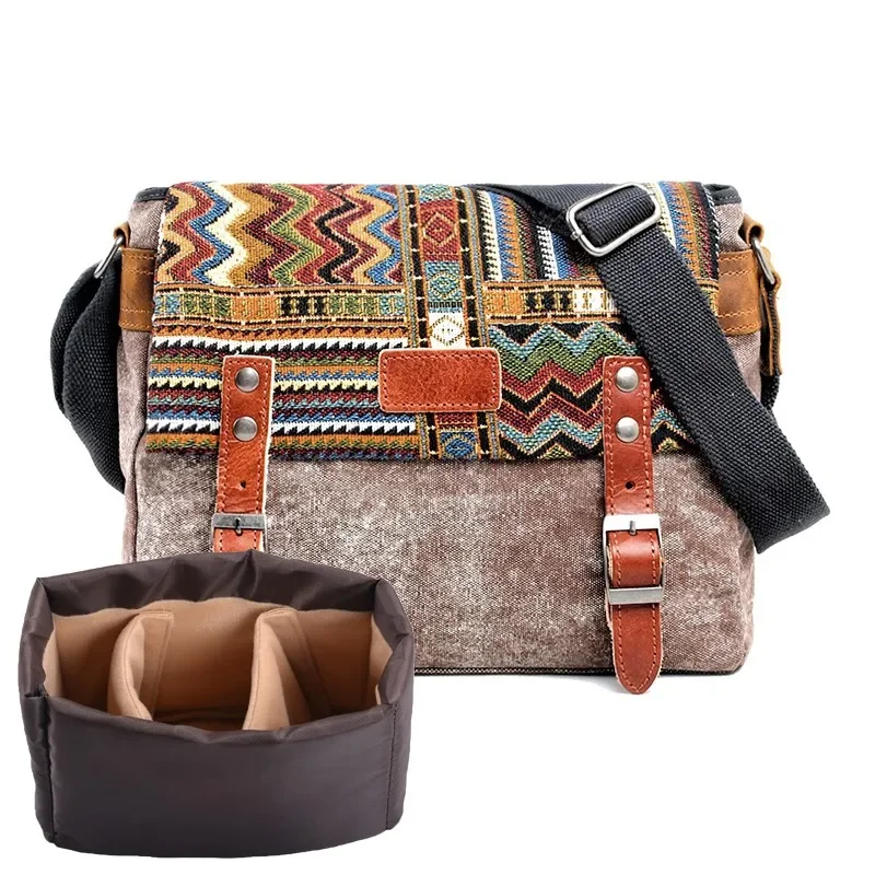 

Vintage Canvas SLR Camera Crossbody Bag Casual Messenger with Removable Bag