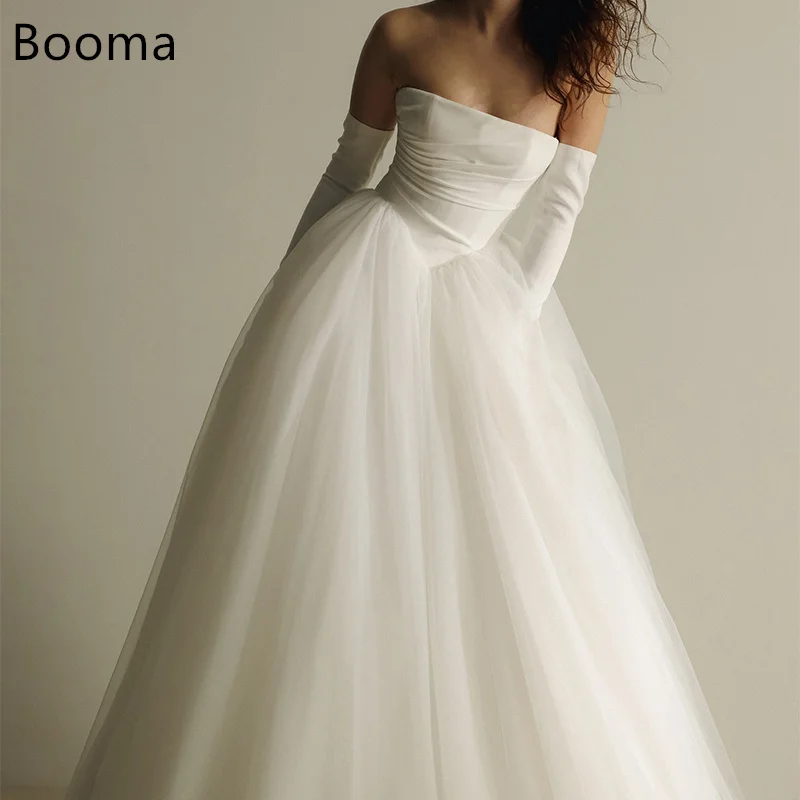 

Booma A-Line Simple Long Wedding Dresses Strapless Sleeveless Tulle Pleat Elegant Brides Gown Custom Made 2025