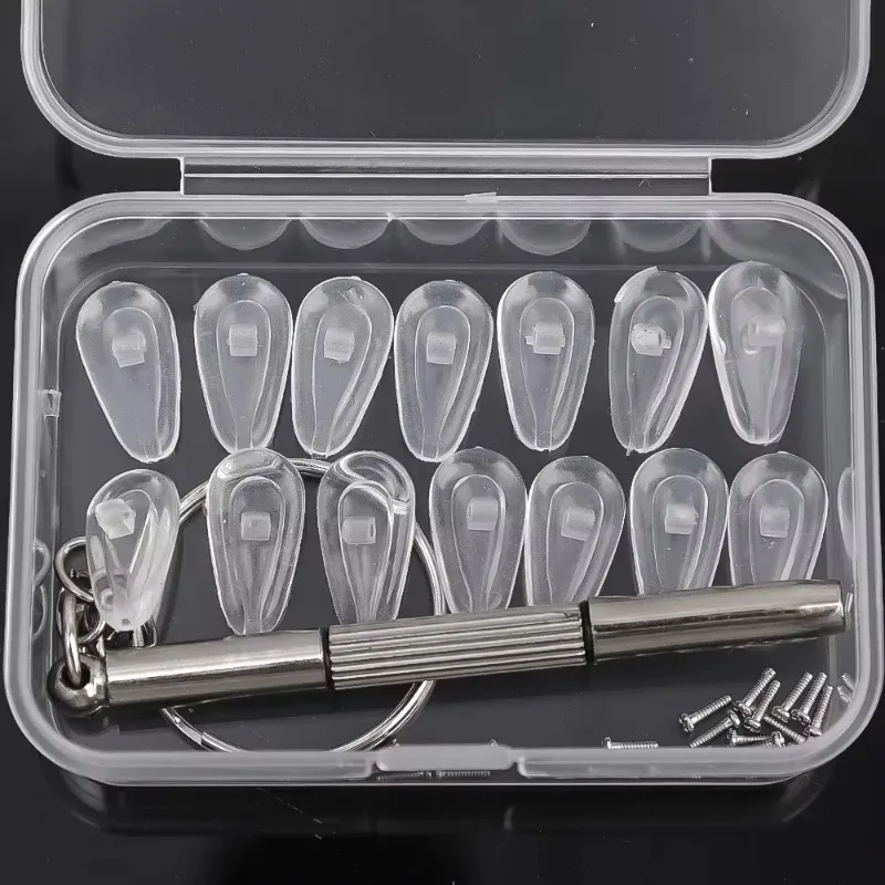 20sets Eyeglasses Nose Pads with Screwdriver Soft Silicone Air Chamber Glasses Anti-slip Nose Pad Replacement Repair Tools