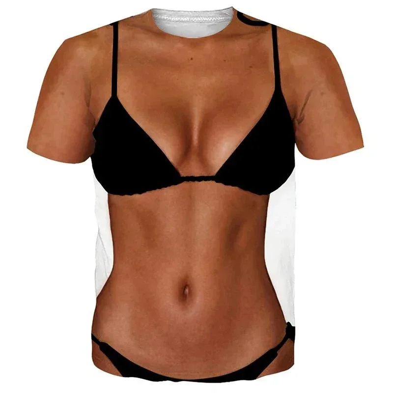 Divertida camiseta impresa en Musculo 3d، manga corta hip hop para hombres، ropa callejera، fea camiseta de pelo en el pecho