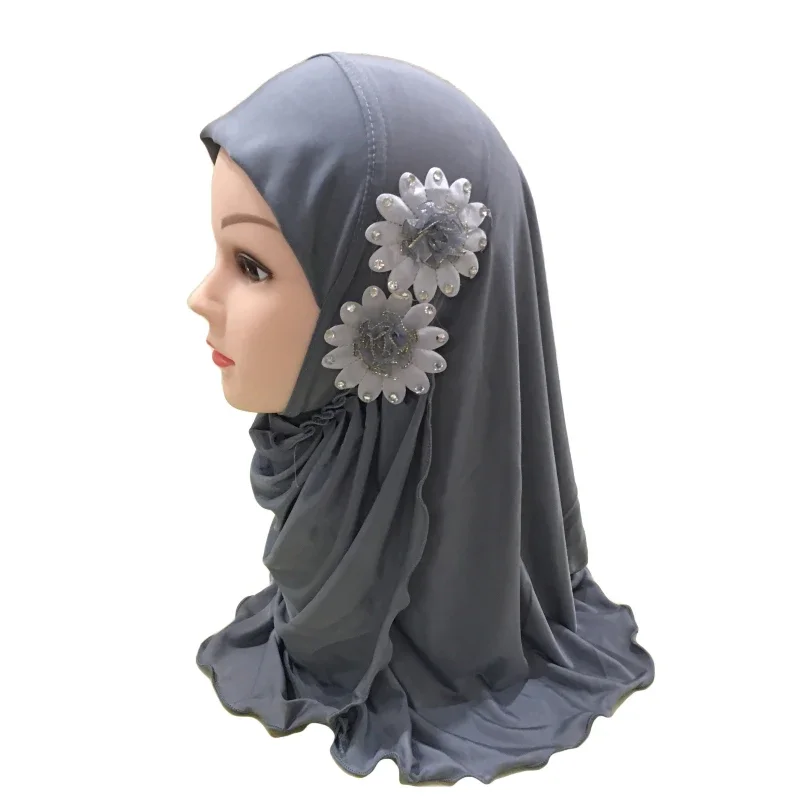 Muslim Flower Hijab for Kids Girls Full Cover Scarf One Piece Amira Instant Headscarf Wrap Islamic Arab Prayer Hijabs 2-6 Year