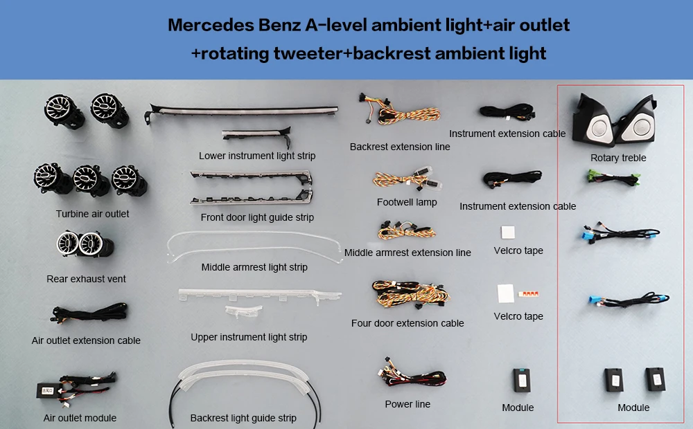 

Auto interior modification accessories Car ambient lighting of backrest For Mercedes-Benz A-Level Air outlet rotating tweeter