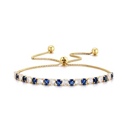 Charm Royal Blue White Stone Round Bracelets For Women Gold Color Metal Adjustable Zircon Hand Chains Simple Party Jewelry Gifts