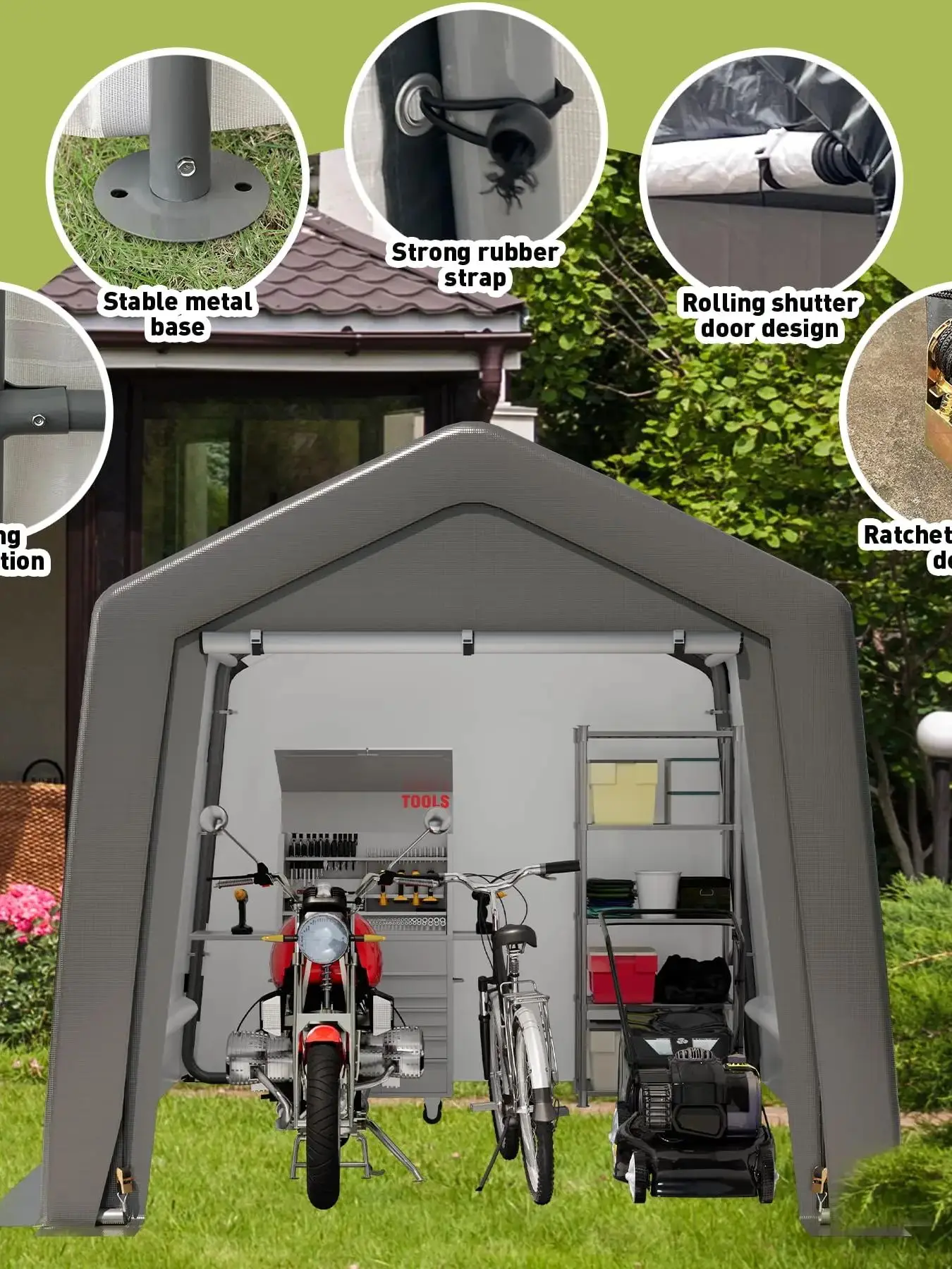 AliExpress HiMISS Portable Storage Shed, Outdoor Storage Shelter with Roll-Up Zipper Door, Waterproof Tarp, Portable Garage for Motorcycle, Bike,