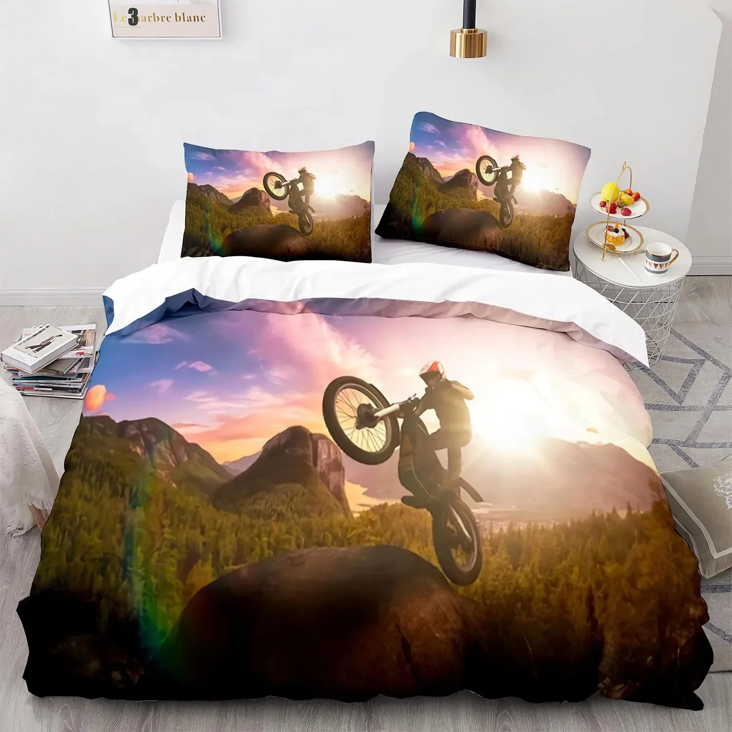 Extreme Sport Off-road Stunt Motorcycle 3D NEW Duvet Cover Pillowcase Bedding Set Adult Boy Girl Bedroom Decoration Double Large
