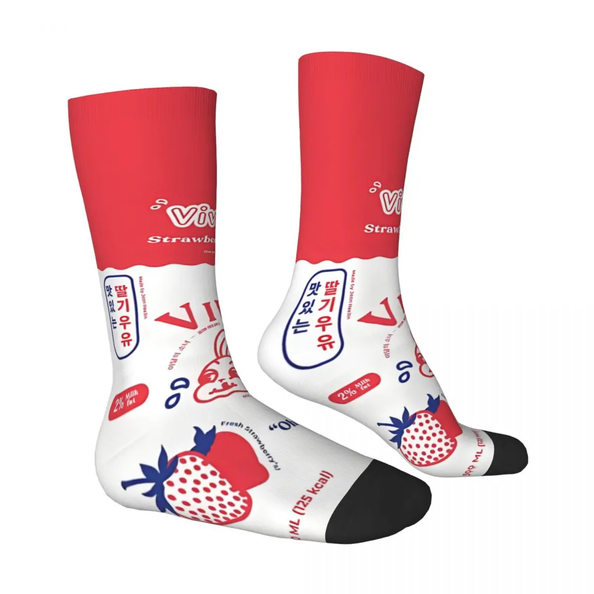 Vivid Strawberry Milk Carton Concept Socks Male Mens Women Autumn Stockings Printed