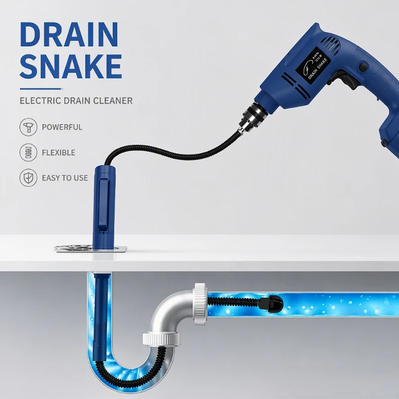 Electric Drain Snake Toilet Clog Remover Pipe Unclogger Kitchen Sink Floor Drain Household Spring Drain Tool