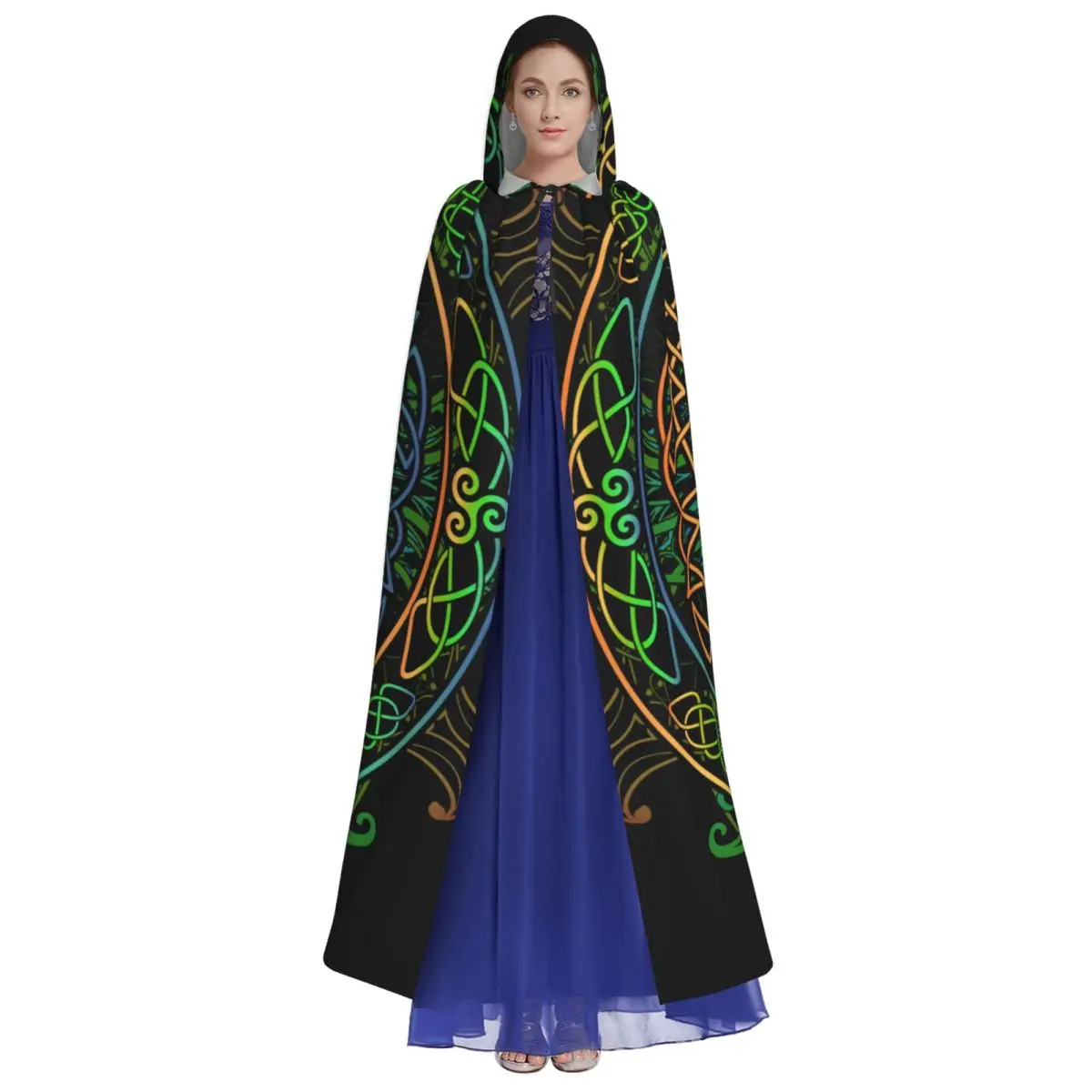 Yggdrasil Tree Celtic Sacred Symbol Hooded Cloak Polyester Unisex Witch Cape Costume Accessory