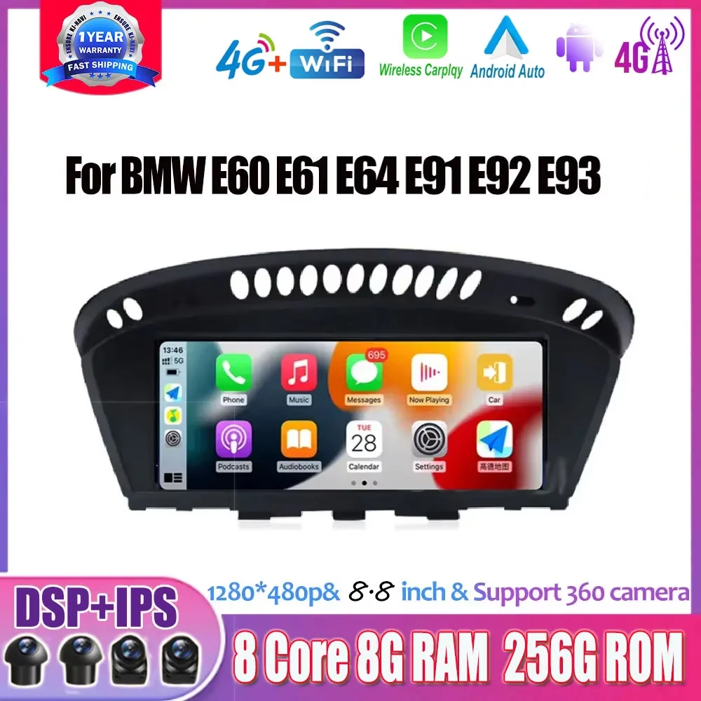

Android 14 Wireless Carplay GPS Navigation CCC CIC For BMW E60 E61 E63 E64 E91 E92 E93 Car Multimedia Stereo Radio Player 8.8"