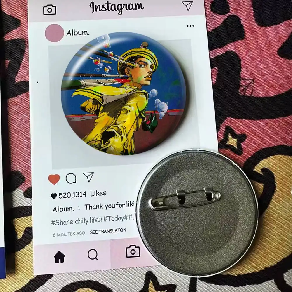 JOJO Higashikata Josuke G-Gappy Laser Badge Creative Pins Brooch for Bag Clothes Hat Decor Gifts Fans Collect