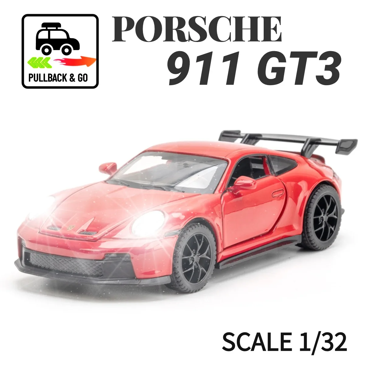 

Porsche 911 GT3 Scale 1:32 Pullback Car Toy with Lights Engine Sound, Mclaren Dodge Metal Diecast Car Model Gift Kid Boy Toy