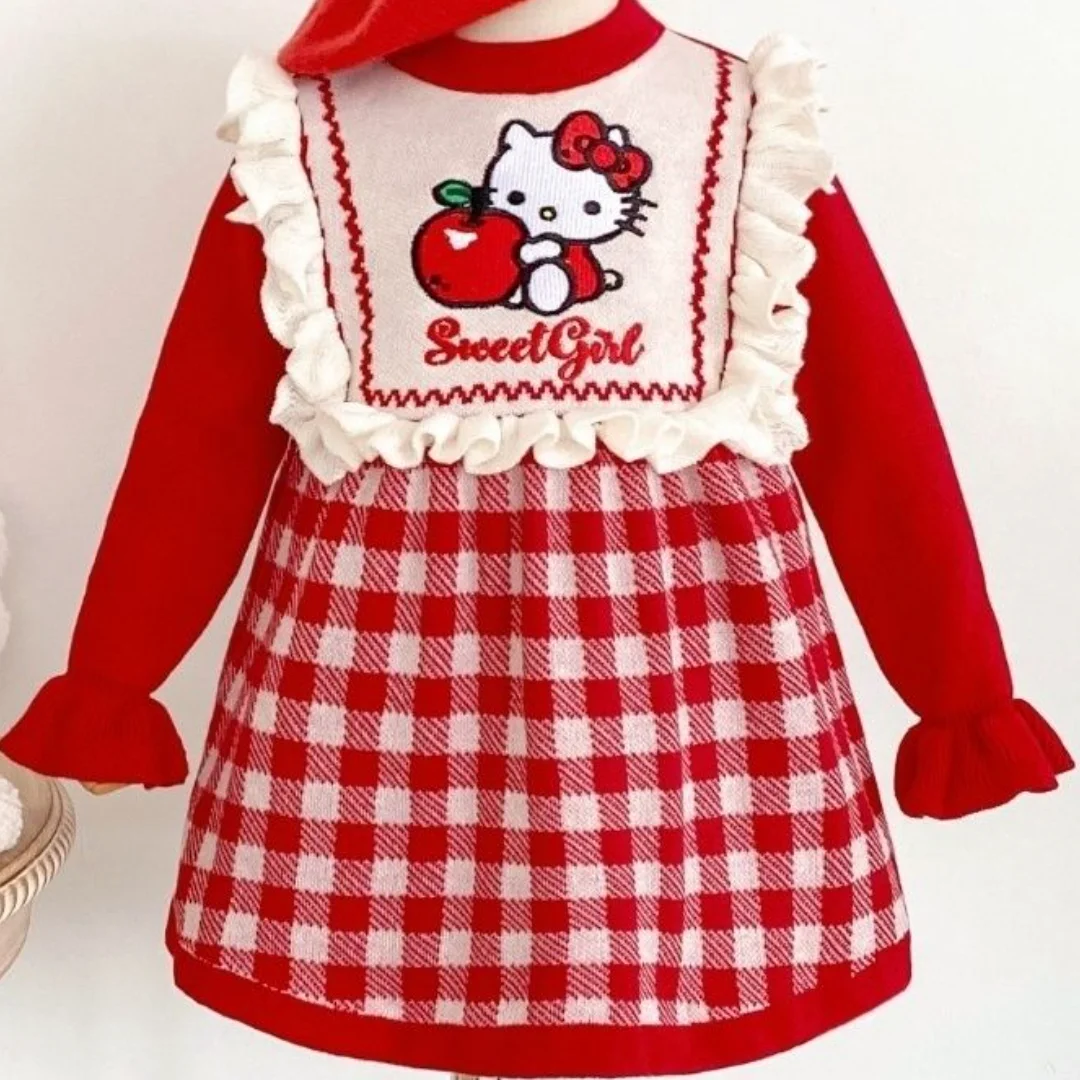 Hot Girl Knitting Dress Sanrio Hello Kitty Kuromi Kawaii Winter Clothes Skirt Keep Out The Cold Cartoon Gift Fashion New Style