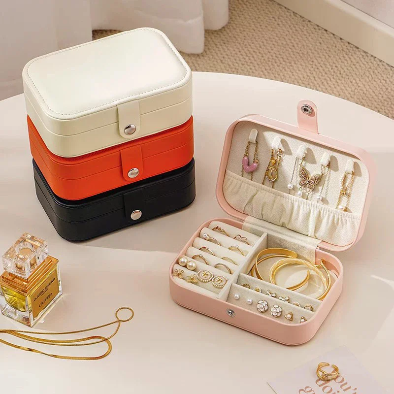 Portable Mini PU Leather Jewelry Box - Velvet Lined Multi-Compartment Organizer For Rings, Earrings & Necklace