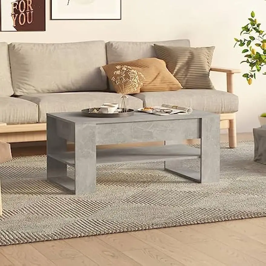 Tavolino Salotto Grigio Cemento 102x55x45 cm Legno Multistrato,Tavolini da Caffè, Tavolinetto, Tavolino da Divano per