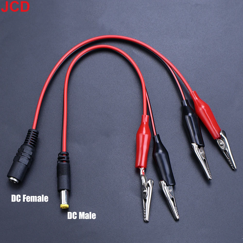 

JCD 1pcs 2 Alligator clip to 1 Male or Female DC Power Plug Connector Adapter 25CM Wire DC 5.5*2.1mm Clips Crocodile Test Leads