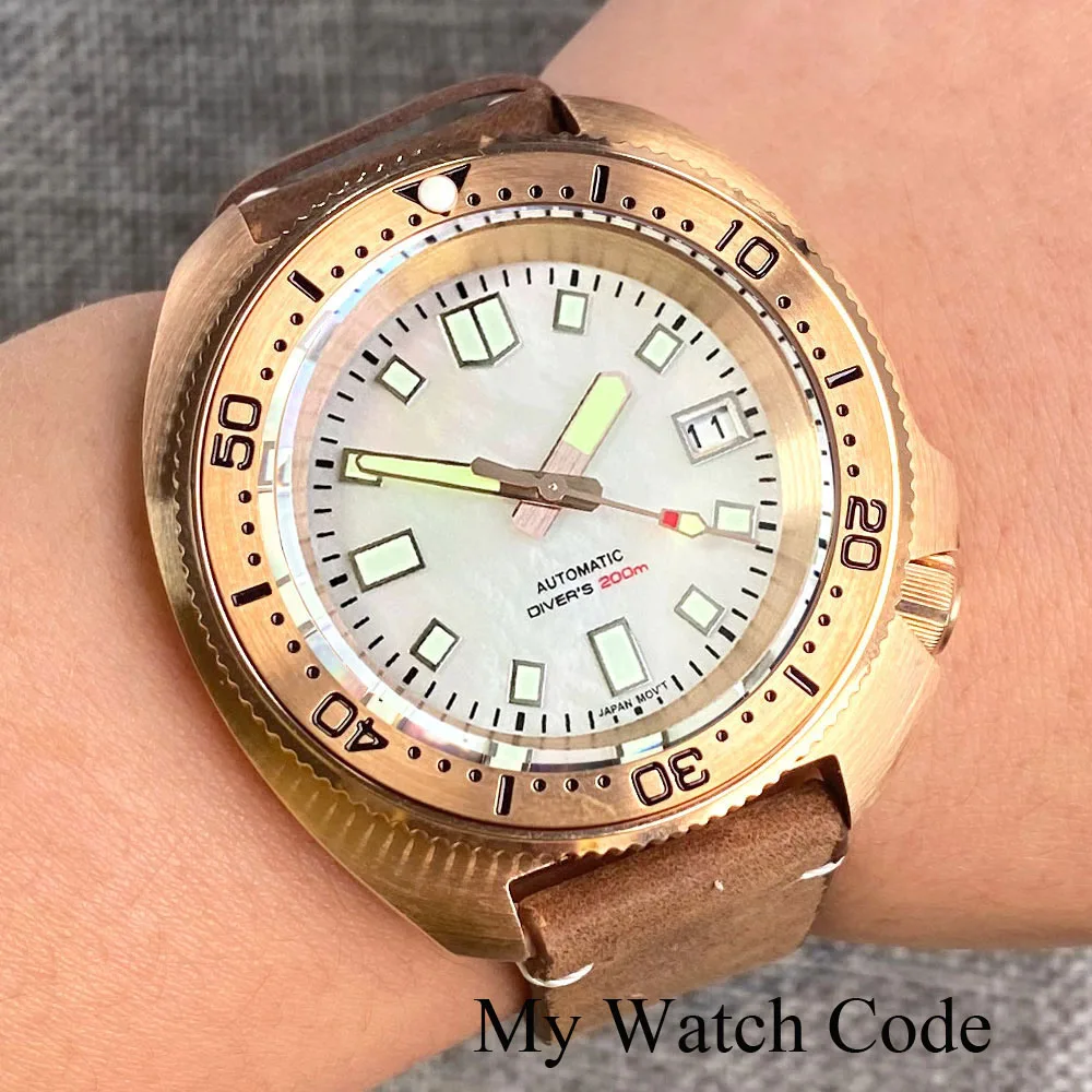 Real Bronze Turtle Dive Mechanical Watch NH35 Movement Sunburst Green Dial Waterproof Wristwatch Reloj Hombre Green Lume