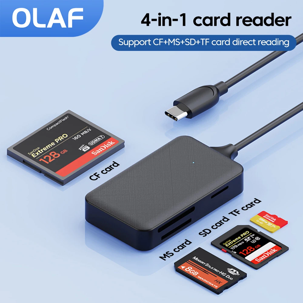 4 in 1 USB/Type C Card Reader SD/TF/CF/MS Smart Memory Card Reader High Speed Transfer Reading For PC Laptop Phone Accessories