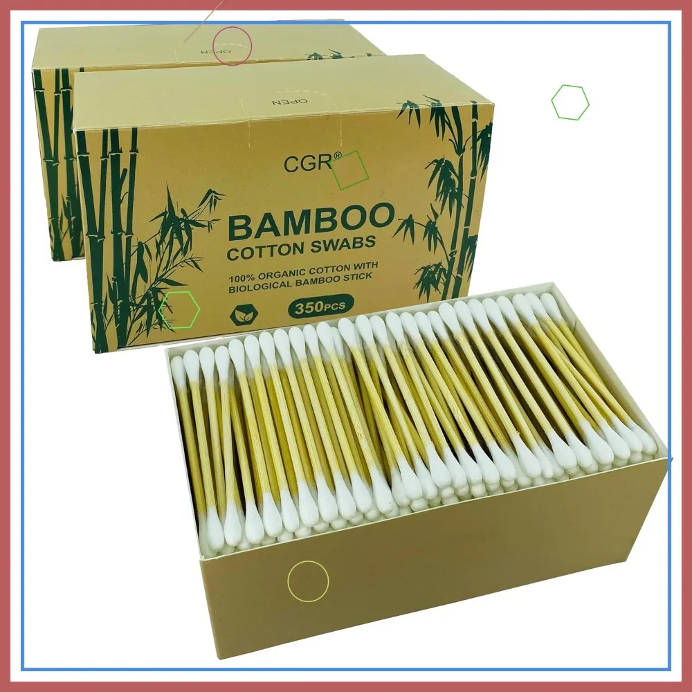 

1050pcs Organic Cotton Swabs, Double-Tipped, Bamboo Sticks, Travel Pack (3x350)