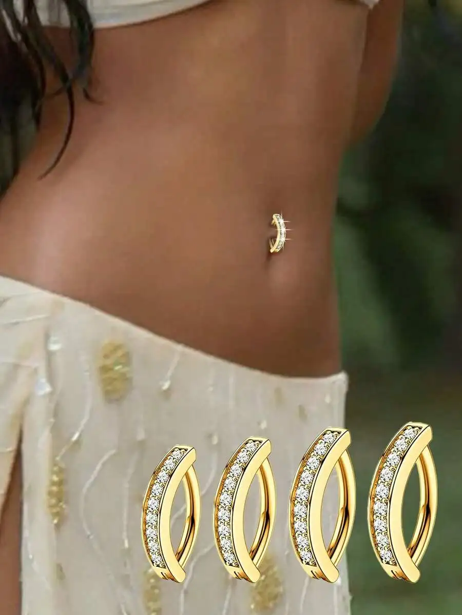 

Gold Tone Zirconia Belly Ring For Women Minimalist Navel Piercing Jewelry