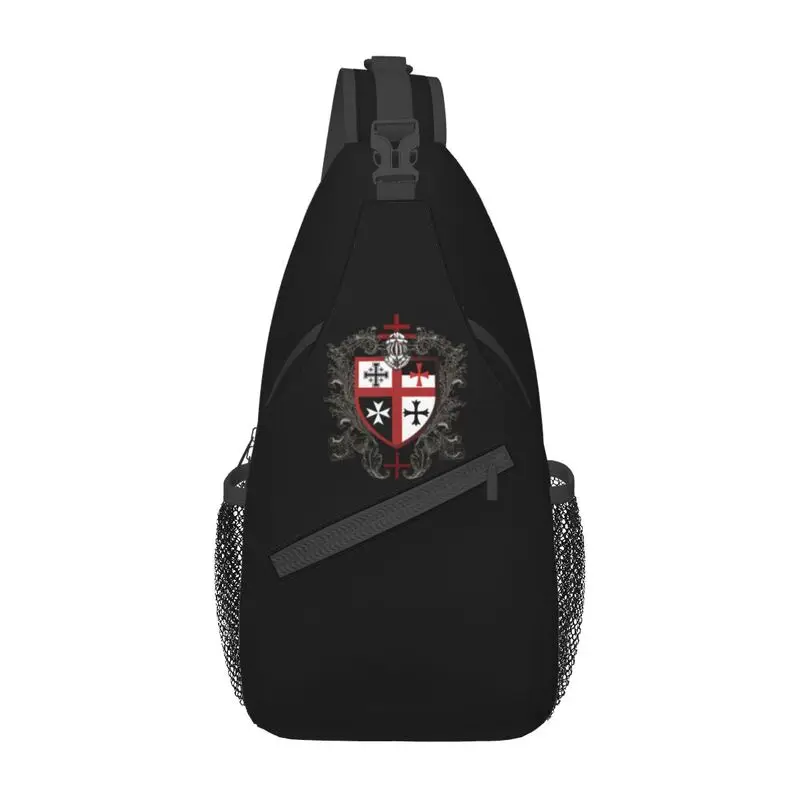 

Custom Knights Templar Cross Shield Sling Crossbody Backpack Men Medieval Warrior Sword Shoulder Chest Bag for Camping Biking