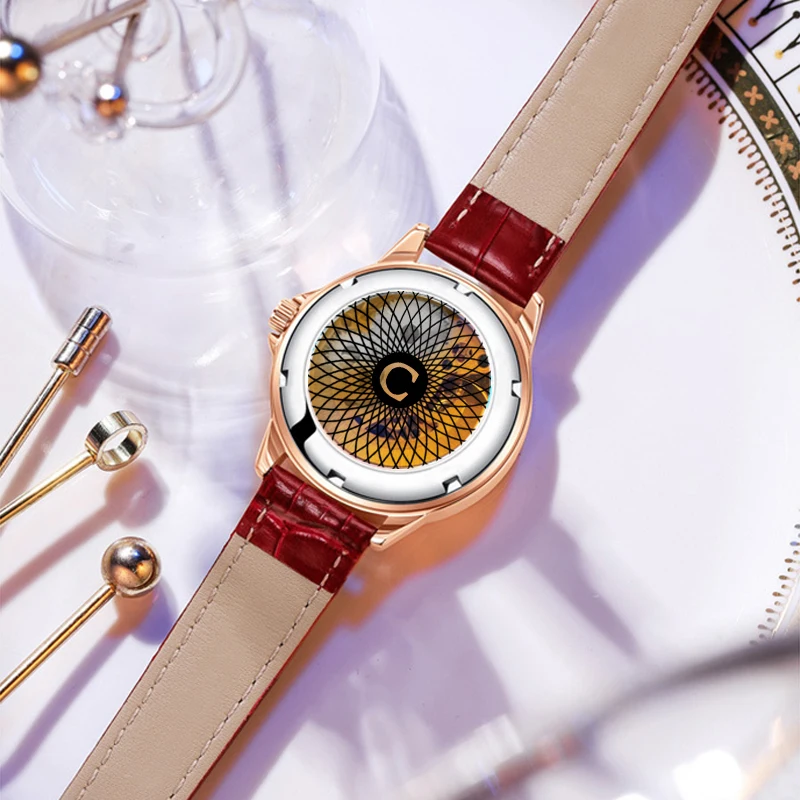 Business Women's Watch with Hollow Design and Diamond Inlays, Fully Automatic Mechanical Watch, Luminous, Waterproof, Simple and Trendy Women's Watch, Fashionable and Elegant Style, Women's Watch for Gift-Giving