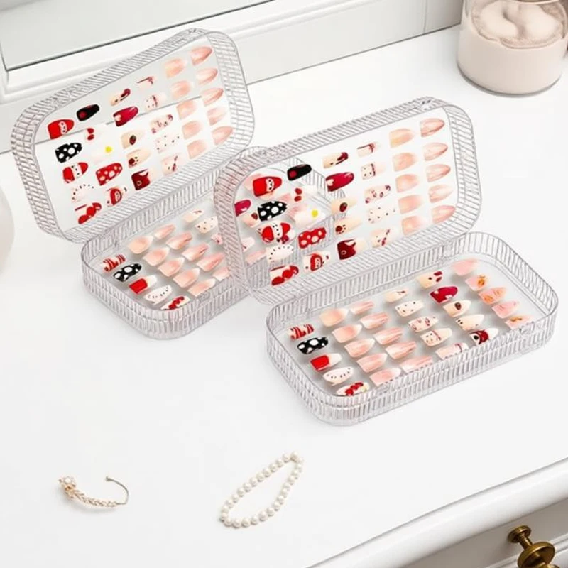 

Home Three-Fold Press-On Transparent Nail Display Storage Case Multifunctional Plastic Nail Storage Box Press-On Nail Organizer