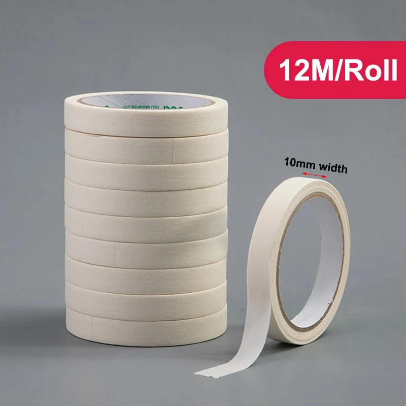 1pcs 12M/Roll Masking Tape White Color 10mm Width Single Side Tape Adhesive Crepe Paper for Oil Painting Sketch Drawing Supplies