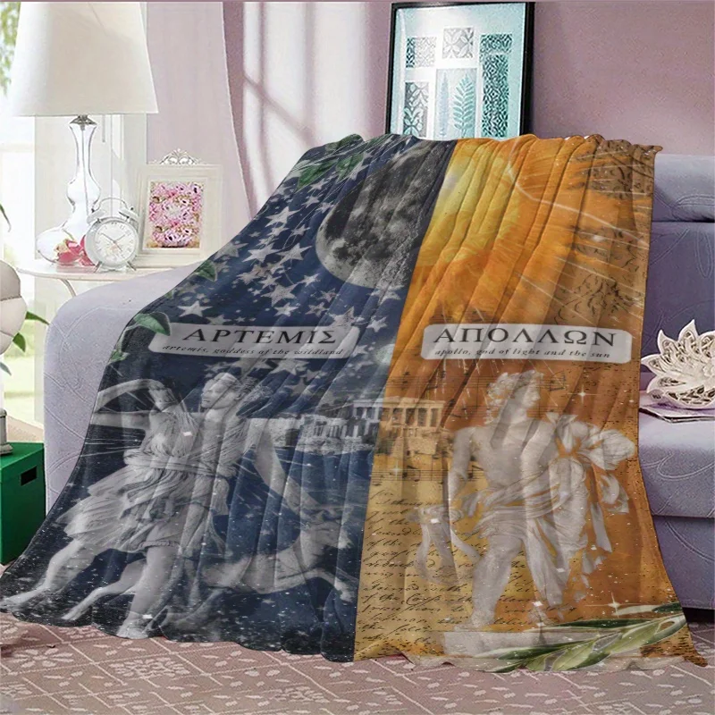 Customize Artemis Apollo Greek Mythology Flannel Blanket - Soft Lightweight All-Season Throw with Celestial Moon & Sun Design, A