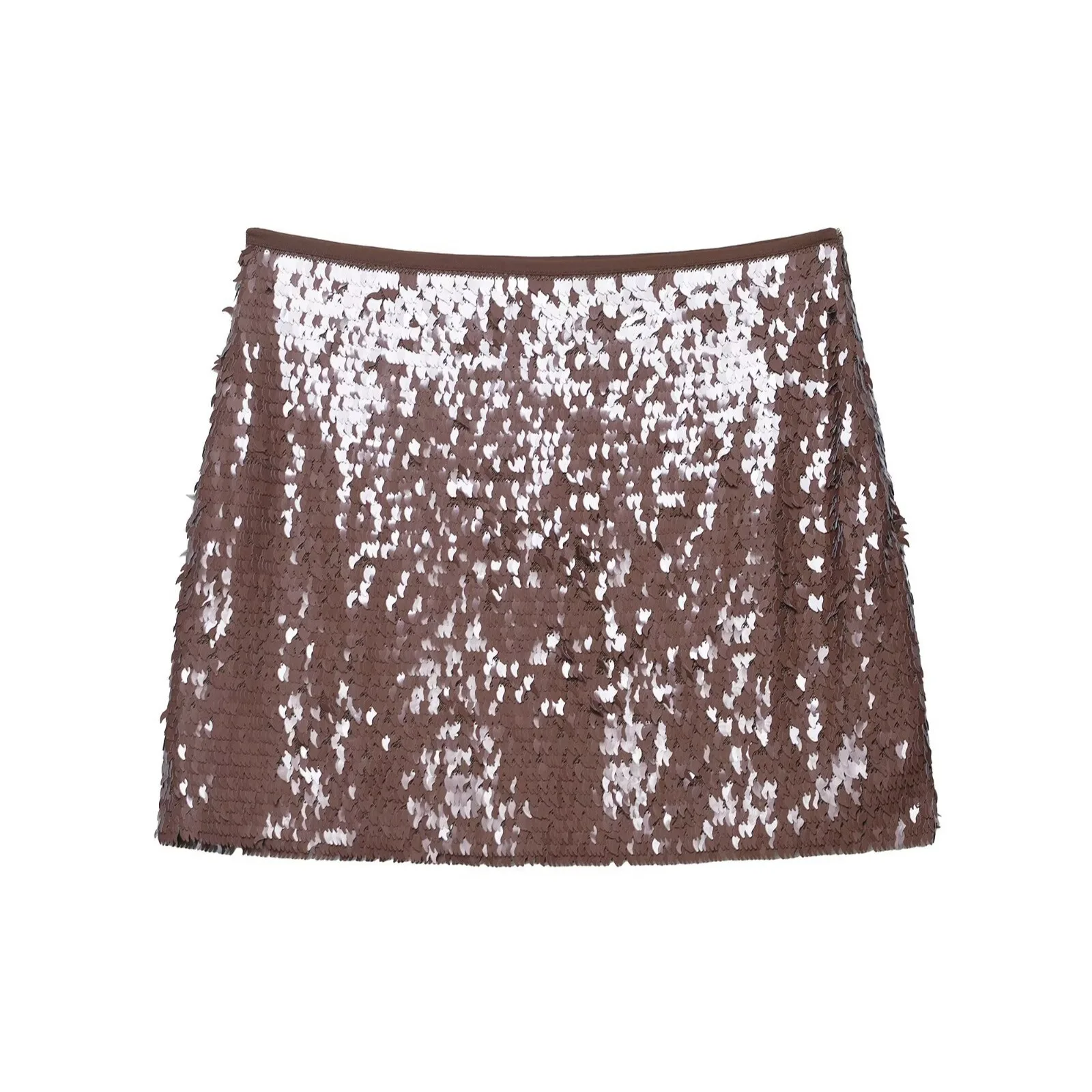 

Woman Sequin Mini Skirt Slim Side Zipper High Waist Solid Color A-line Shiny Skirt Street Style Sexy Summer New Chic Skirt