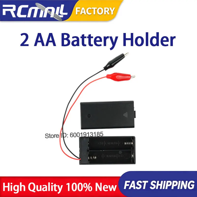 10PCS 2 AA 3V Battery Holder Case Box with Alligator Clip Switch Cover Power Storage Enclosure Tool PC Peripherals Setup