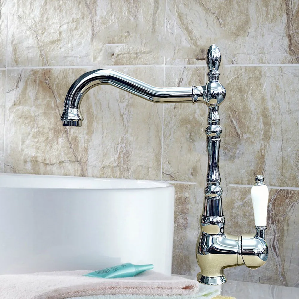 

Polished Chrome Deck Mounted Single Ceramic Handle One Hole Kitchen Sink & Bathroom Basin Faucet Swivel Spout Mixer Tap asf913