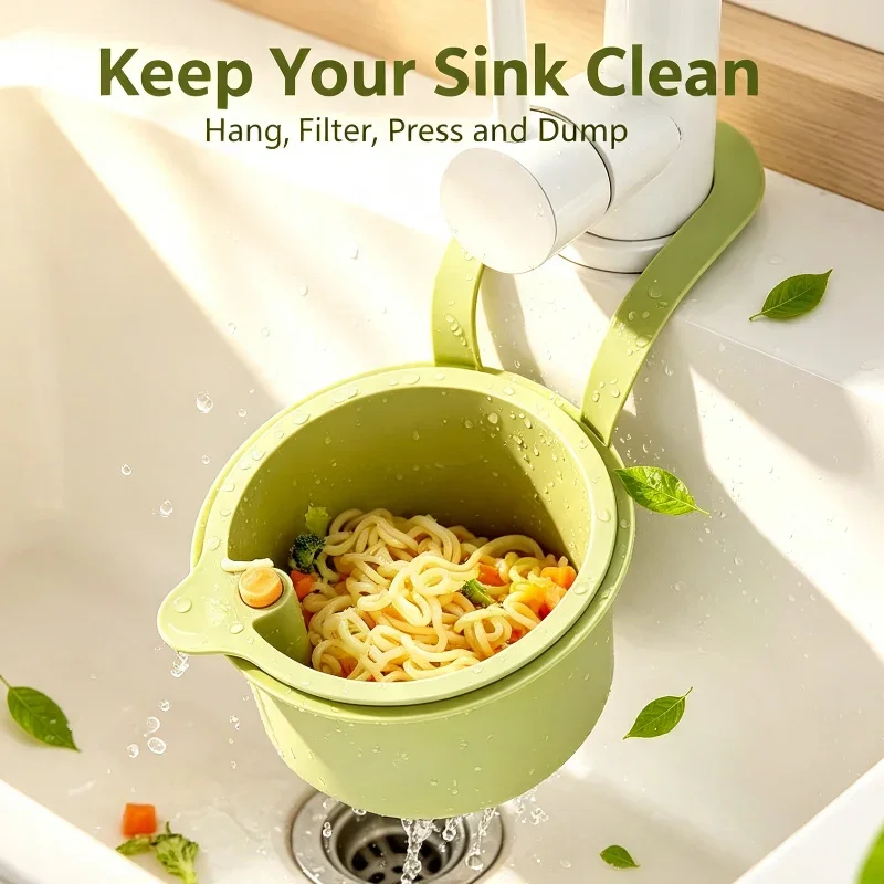 Kitchen Sink Strainer Basket Faucet Hanging Waste Catcher Draining Filter Press Easy Dumping Versatile Separate Drain Bowl New
