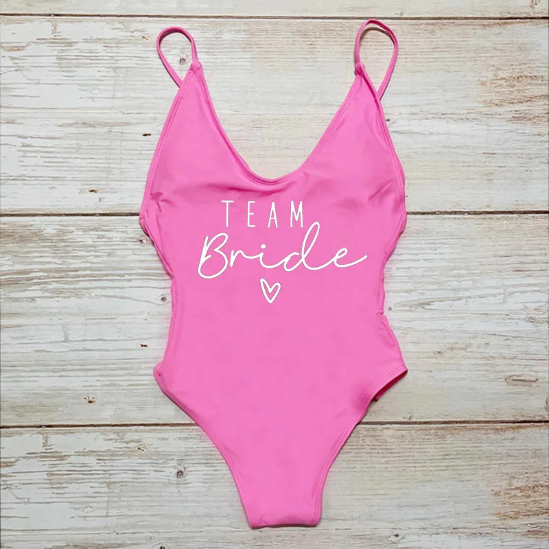 Team Bride Heart Print Swimming suit for women One Piece Bathing Suit Women Swimsuit Bachelor Party Bikini Swimwear Beachwear